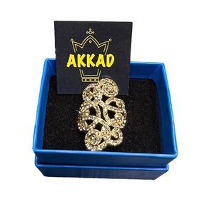 Akkad Gold plated filagree ring swirl CZ stones statement size 11  NEW